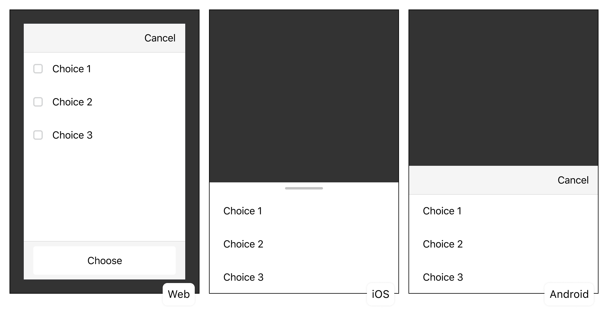 Sheets for every platform without style or platform applied.